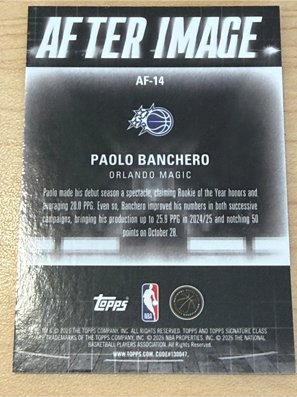 2025-26 Topps Signature Class - Chrome After Image Paolo Banchero #AF-14